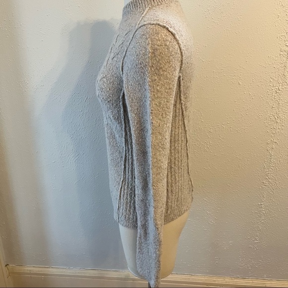 Free People Oatmeal Wool Blend Mock Neck Cable Knit Sweater - Picture 3 of 8